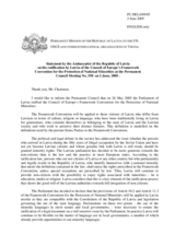 Statement by the Delegation of the Republic of Latvia on the ratification by Latvia of the Council of Europe's Framework Convention for the Protection of National Minorities