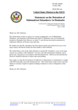Statement by the Delegation of the United States of America on the Detention of Mahmadruzi Iskandarov in Dushanbe