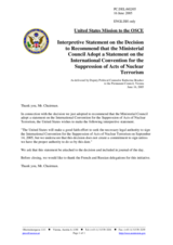 Interpretative Statement by the Delegation of the United States of America on the Decision to Recommend that the Ministerial Council Adopt a Statement on the International Convention for the Suppression of Acts of Nuclear Terrorism