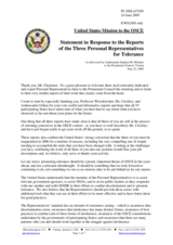Statement by the Delegation of the United States of America in response to the Reports of the Three Personal Representatives for Tolerance