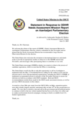 Statement by the Delegation of the United States of America in Response to ODIHR Needs Assessment Mission Report on Azerbaijani Parliamentary Election Election