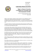 Reply by the Delegation of the United States of America to Marcin Swiecicki, Coordinator for Economic and Environmental Activities