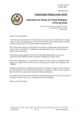 Statement by the Delegation of the United States of America on Status of Uzbek Refugees in Kyrgyzstan
