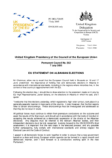 Statement by the Delegation of the United Kingdom/EU on the parliamentary elections in Albania, held on 3 July 2005