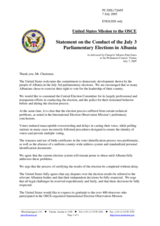 Statement by the Delegation of the United States of America on the Conduct of the July 3 Parliamentary Elections in Albania