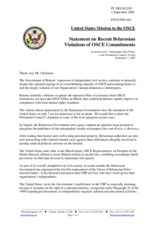 Statement by the Delegation of the United States of America on Recent Belarusian Violations of OSCE Commitments