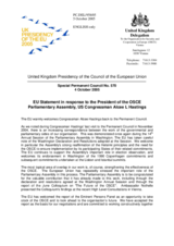 Statement by the Delegation of the United Kingdom/EU Presidency in response to the President of the OSCE Parliamentary Assembly, US Congressman Alcee L. Hastings