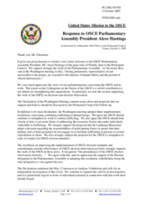 Statement by the Delegation of the United States of America in response to OSCE Parliamentary Assembly President Alcee Hastings