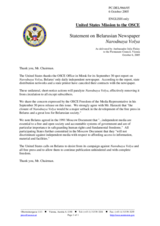 Statement by the Delegation of the United States of America on Belarusian Newspaper 'Narodnaya Volya'