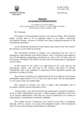Statement by the Delegation of Ukraine on the first round of the Ukranian presidential elections held on October 31