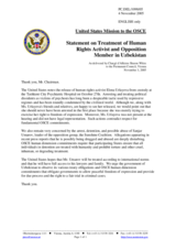 Statement by the Delegation of the United States of America on Treatment of Human Rights Activist and Opposition Member in Uzbekistan