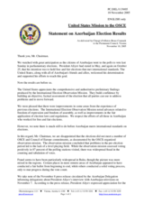 Statement by the Delegation of the United States of America on Azerbaijan Election Results