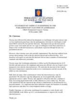 Statement by the Delegation of Norway in response to the parliamentary election in Azerbaijan