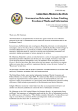 Statement by the Delegation of the United States of America on Belarusian actions limiting freedom of media and information