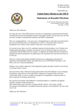 Statement by the Delegation of the United States of America on Kazakh Elections