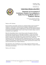 Statement by the Delegation of the United States of America on Government of Uzbekistan's denial of accreditation to Radio Free Europe/Radio Liberty's Tashkent's Bureau