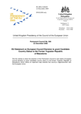 Statement by the Delegation of the United Kingdom/EU Presidency on European Council decision to grant candidate country status to the Former Yugoslav Republic of Macedonia