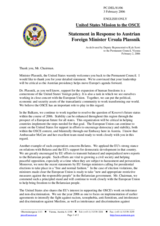 Statement by the Delegation of the United States of America in response to Austrian Foreign Minister Ursula Plassnik
