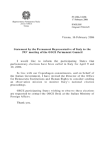 Statement by the Delegation of Italy on the parliamentary elections in Italy, to be held on 9 and 10 April 2006