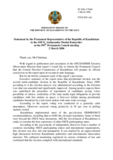 Statement by the Delegation of Kazakhstan on the Final report of the ODIHR on the presidential elections in Kazakhstan, held on 4 December 2005