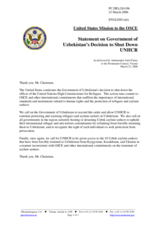 Statement by the Delegation of the United States of America on Government of Uzbekistan's Decision to Shut Down UNHCR