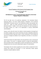 Statement by the Finnish Presidency of the Council of the European Union on the 5th July Parliamentary Elections in the former Yugoslav Republic of Macedonia