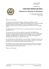 Statement by the Delegation of the United States of America on elections in the former Yugoslav Republic of Macedonia