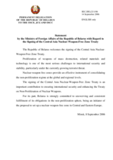 Statement by the Ministry of Foreign Affairs of the Republic of Belarus with regard to the signing of the Central Asia Nuclear-Weapon-Free Zone Treaty