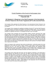 Statement by the Finnish Presidency of the Council of the European Union in response to the address by Carla Del Ponte, Chief Prosecutor of the ICTY