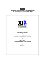 OSCE/Article 19 Memorandum on Croatian Criminal Libel Provisions