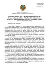 Concluding remarks by Kassymzhomart Tokaev, Minister of Foreign Affairs of the Republic of Kazakhstan