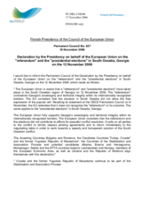 Statement by the Finnish Presidency of the Council of the European Union on the referendum and the presidential elections held in South Ossetia, Georgia on 12 November 2006