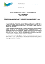 Statement by the Finnish Presidency of the Council of the European Union on the Convention of Certain Conventional Weapons (CCW) Protocol on Explosive Remnants of War