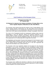 Response by the delegation of Ireland/European Union to the address made by the Minister of Foreign Affairs of the former Yugoslav Republic of Macedonia, H.E. Ms. Ilinka Mitreva