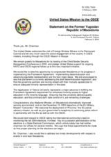Statement by the delegation of the United States in response to the address made by the Minister of Foreign Affairs of the former Yugoslav Republic of Macedonia, H.E. Ms. Ilinka Mitreva