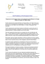 Statement by the Delegation of Ireland/European Union in response to the address made by the Minister of Foreign Affairs of the Republic of Croatia, H.E. Dr. Miomir Zuzul