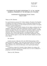 Statement by the Delegation of Iceland in response to the President of the Republic of Lithuania, H.E. Valdas Adamkus