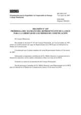 Ministerial Council Decision No.1/07: Extension of the mandate of the OSCE Representative on Freedom of the Media (es)