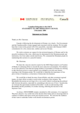 Statement by the Delegation of Canada on developments in Ukraine after the second round of the presidential elections on 21 November