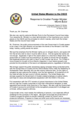 Statement by the Delegation of the United States in response to the address made by the Minister of Foreign Affairs of the Republic of Croatia, H.E. Dr. Miomir Zuzul