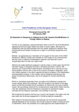 Statement by the Delegation of Ireland/European Union in response to the address made by the Minister of Foreign Affairs of Albania, H.E. Dr. Kastriot Islami