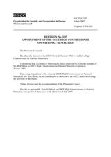 Ministerial Council Decision No.2/07: Appointment of the OSCE High Commissioner on National Minorities