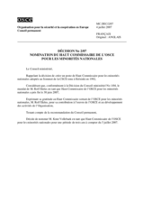 Ministerial Council Decision No.2/07: Appointment of the OSCE High Commissioner on National Minorities (fr)