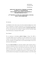 Speech by Mrs. Benita Ferrero-Waldner, European Commissioner for External Relations  and European Neighbourhood Policy