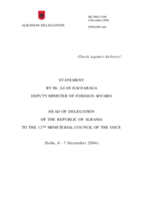 Statement by Mr. Luan Hajdaraga, Deputy Minister of Foreign Affairs, Head of Delegation of the Republic of Albania