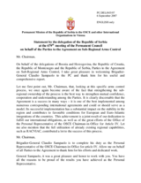 Statement by the Delegation of Serbia on behalf of the Parties to the Agreement on Sub-Regional Arms Control in Response to the Report by the Personal Representative of the OSCE Chairman-in-Office for Article IV, Brigadier-General Claudio Sampaolo