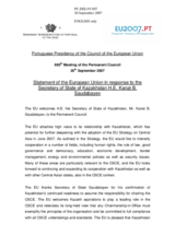 Statement by the Portuguese Presidency of the Council of the European Union in response to the Secretary of State of Kazakhstan, His Excellency Kanat B. Saudabayev