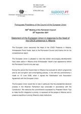 Statement by the Portuguese Presidency of the Council of the European Union in response to the Head of the OSCE presence in Albania, Ambassador Pavel Vacek
