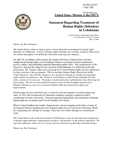 Statement by the Delegation of the United States Regarding Treatment of Human Rights Defenders in Uzbekistan
