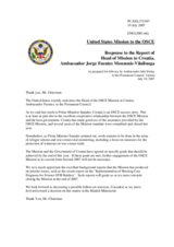 Statement by the Delegation of the United States in Response to the Report of Head of Mission to Croatia, Ambassador Jorge Fuentes Monzonis-Vilallonga